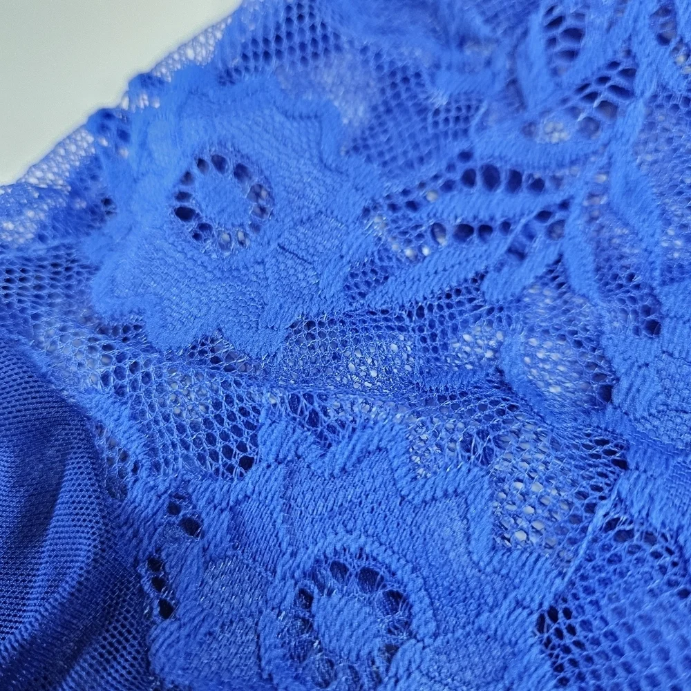 NEW Escante Sexy Allover Lace Ruffles Peek-a-boo Cup Teddy Royal Blue One Size